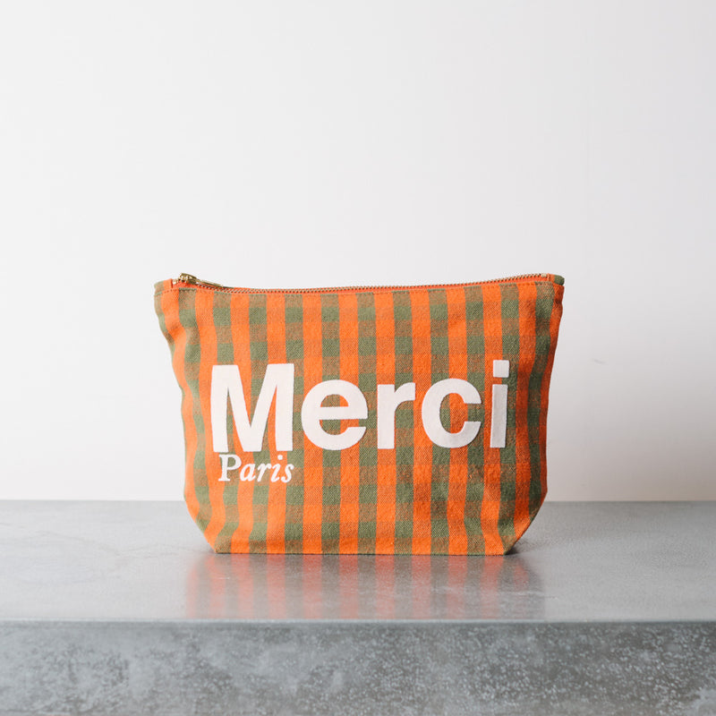 Merci - Pochette en coton - Orange, Vert & Crème
