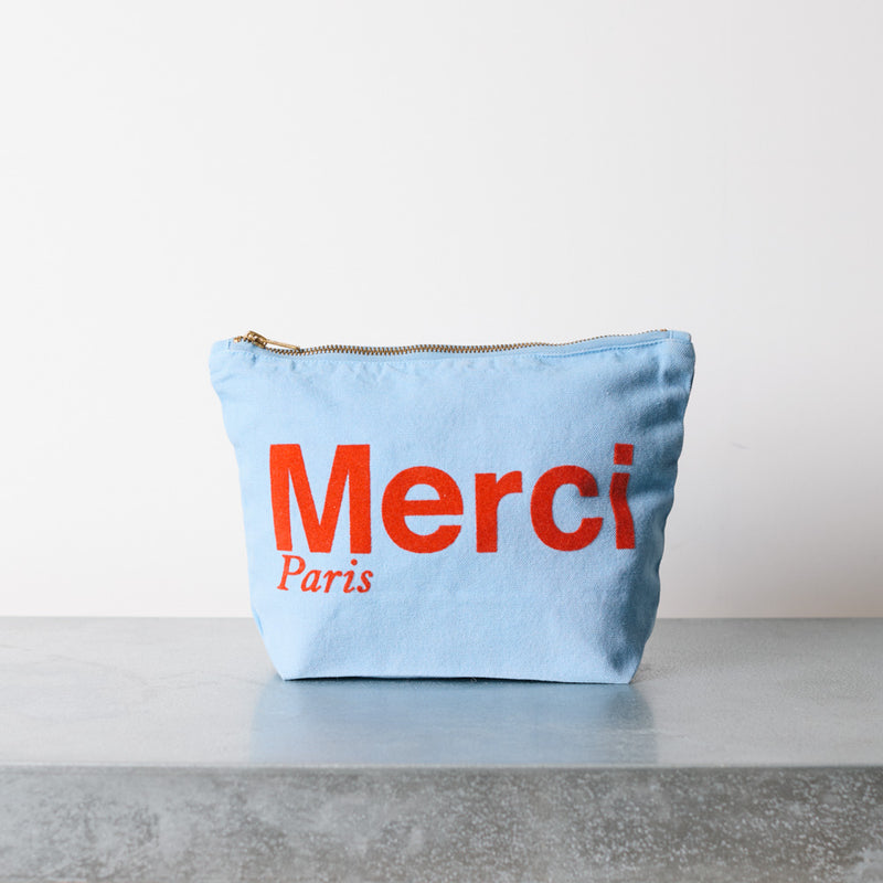 Merci - Pochette en coton - Bleu bébé & Rouge