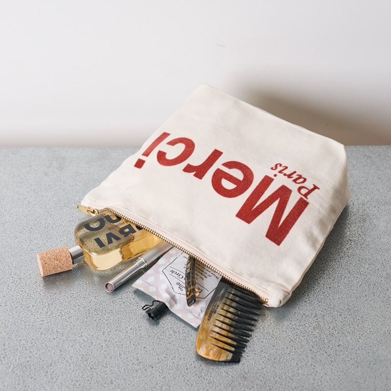 Merci - Pochette en coton - Crème & Vin