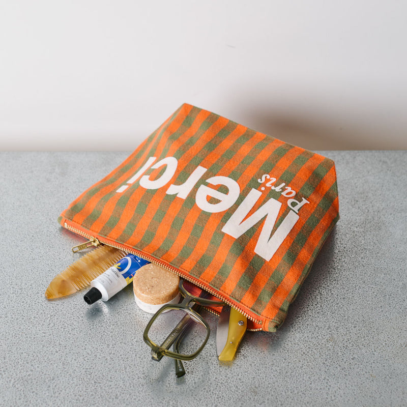 Merci - Pochette en coton - Orange, Vert & Crème