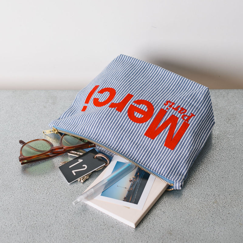Merci - Pochette en coton Hickory - Bleu rayé