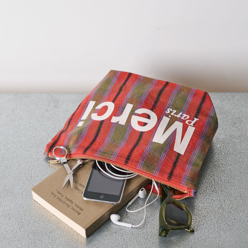 Merci - Pochette en coton -  Rose, Vert & Crème