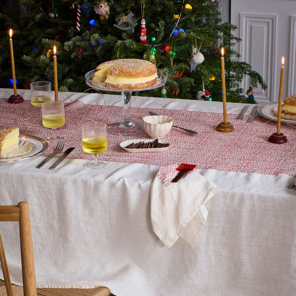 Nappe en lin lavé - Brodée Rouge Vermillon - Édition Noël