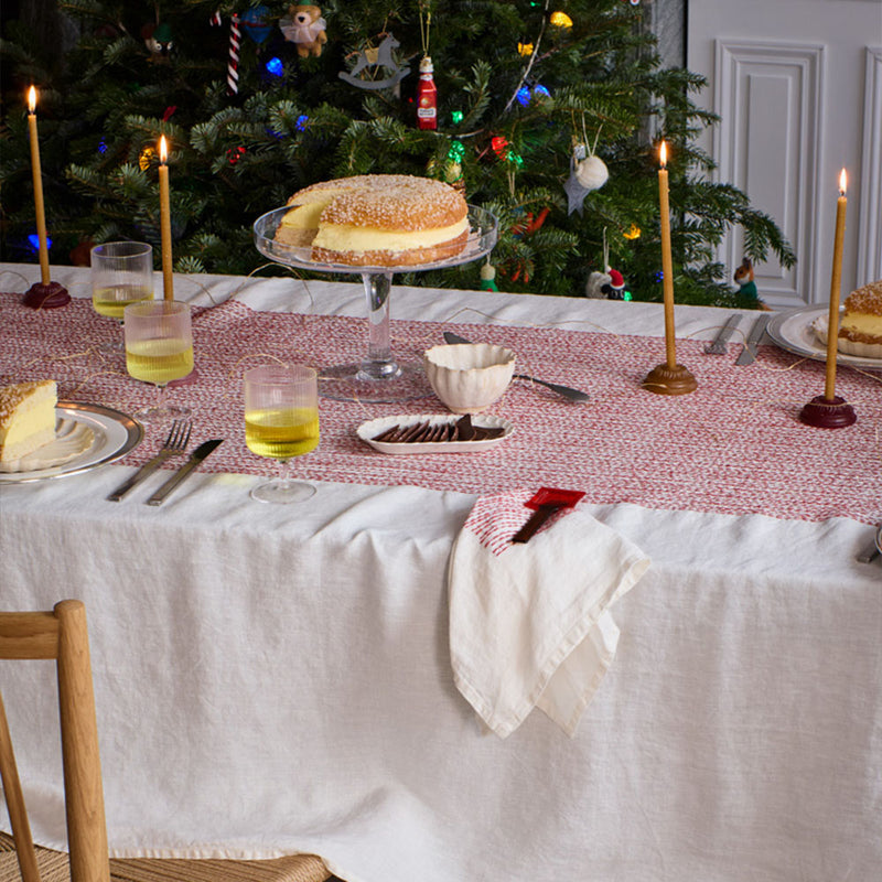 Nappe en lin lavé - Brodée Rouge Vermillon - Édition Noël