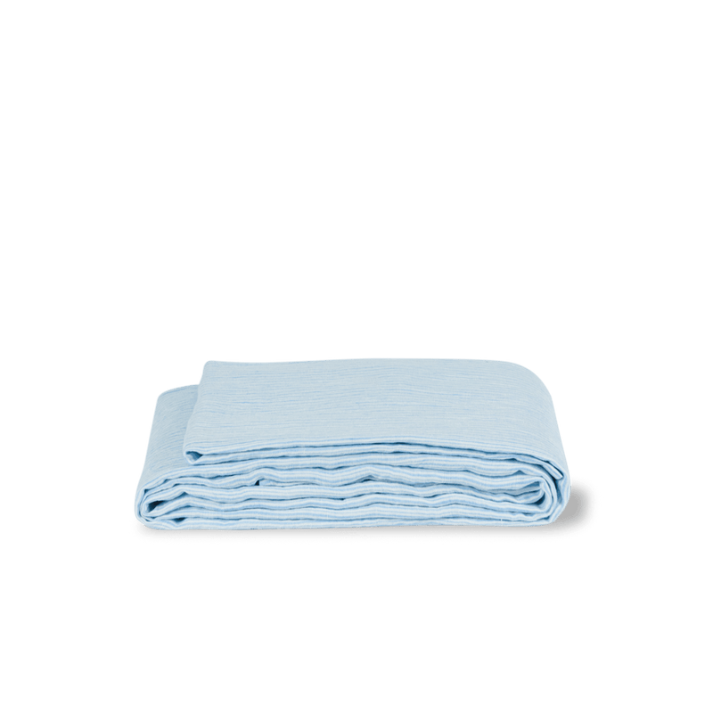 Drap plat en lin lavé - Rayures Chemise Bleu Tyrrhénien