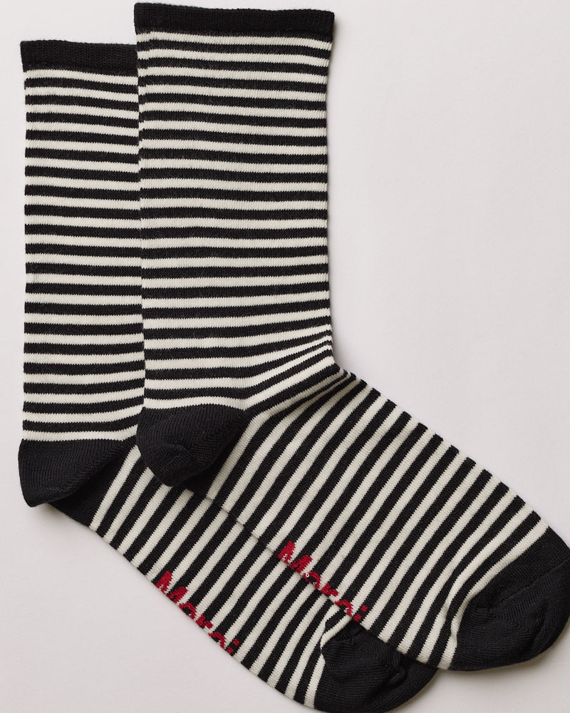 Merci - Striped Cotton Socks - Ecru & Black