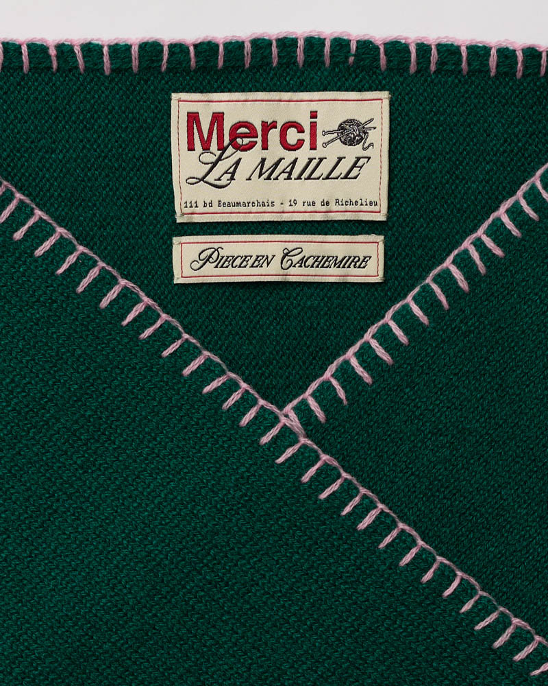 Merci - Martine Bicolored Cashmere Bandana - Green & Pink