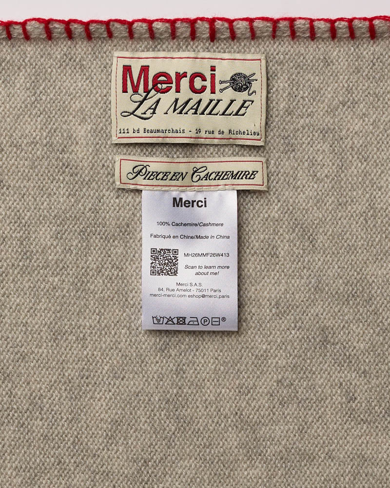 Merci - Martine Bicolored Cashmere Bandana - Gray & Red