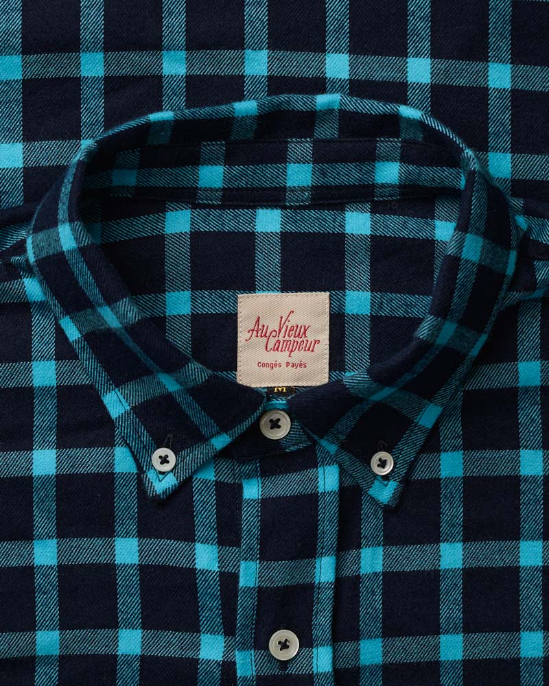 Au Vieux Campeur - Paid Holidays - Elmer Flannel Shirt - Navy & Turquoise