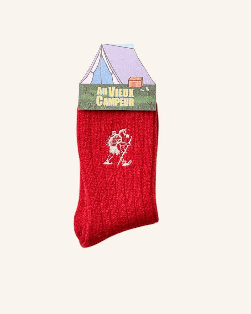 Au Vieux Campeur - Paid Holidays - Embroidered Walker Wool Socks - Red