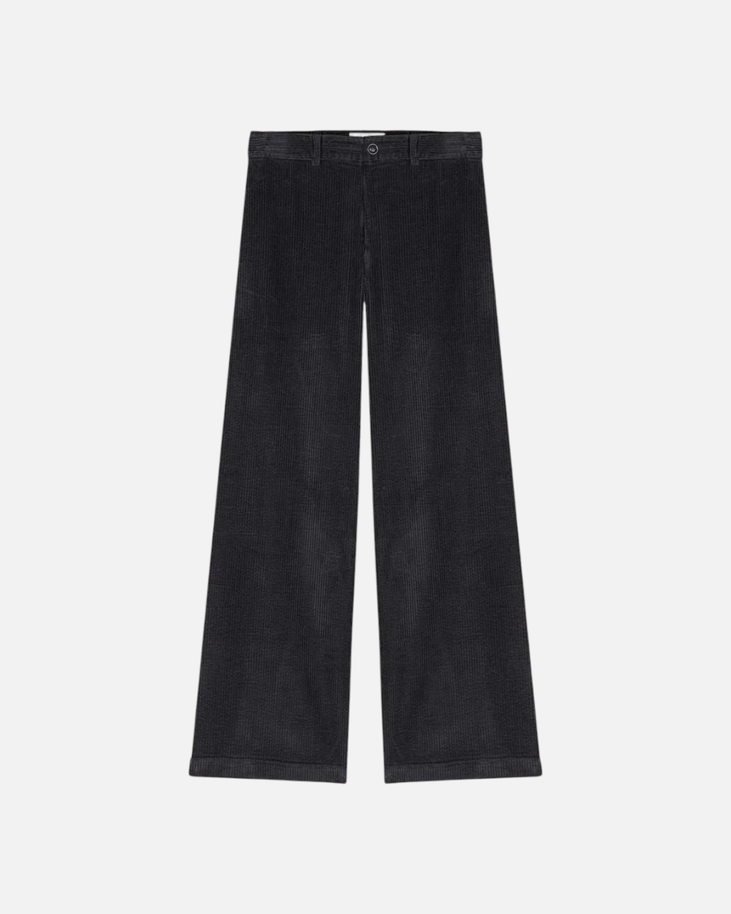Pantalon Yayoi Merci Paris en velours côtelé bleu nuit, coupe droite taille haute en coton biologique épais