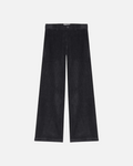 Pantalon Yayoi Merci Paris en velours côtelé bleu nuit, coupe droite taille haute en coton biologique épais