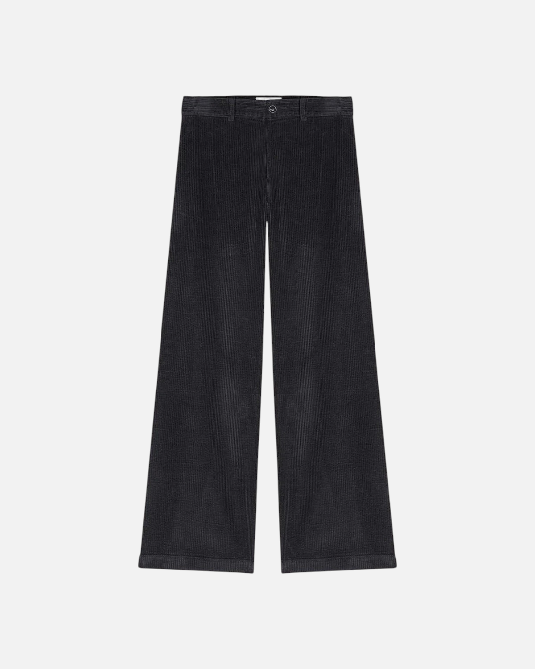 Pantalon Yayoi Merci Paris en velours côtelé bleu nuit, coupe droite taille haute en coton biologique épais