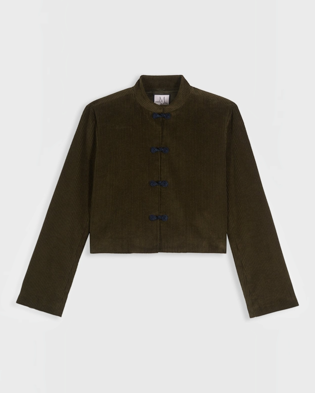 Veste courte en velours côtelé kaki Merci Paris avec fermetures ornementales style brandebourg
