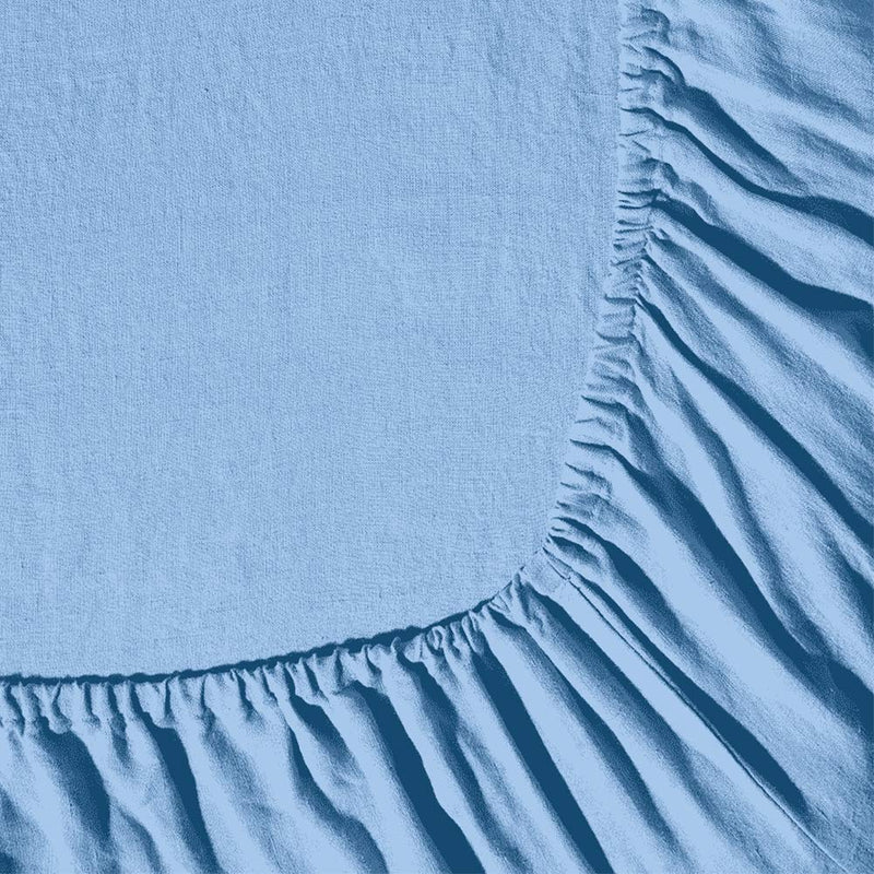 Drap-housse en lin lavé - Bleu Tyrrhénien