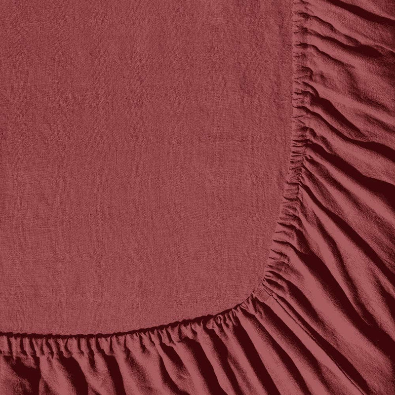 Drap-housse en lin lavé - Rouge Pompei
