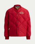 Veste matelassée Merci Paris Ralph Lauren rouge tomate avec col baseball, boutons-pression et broderie vintage