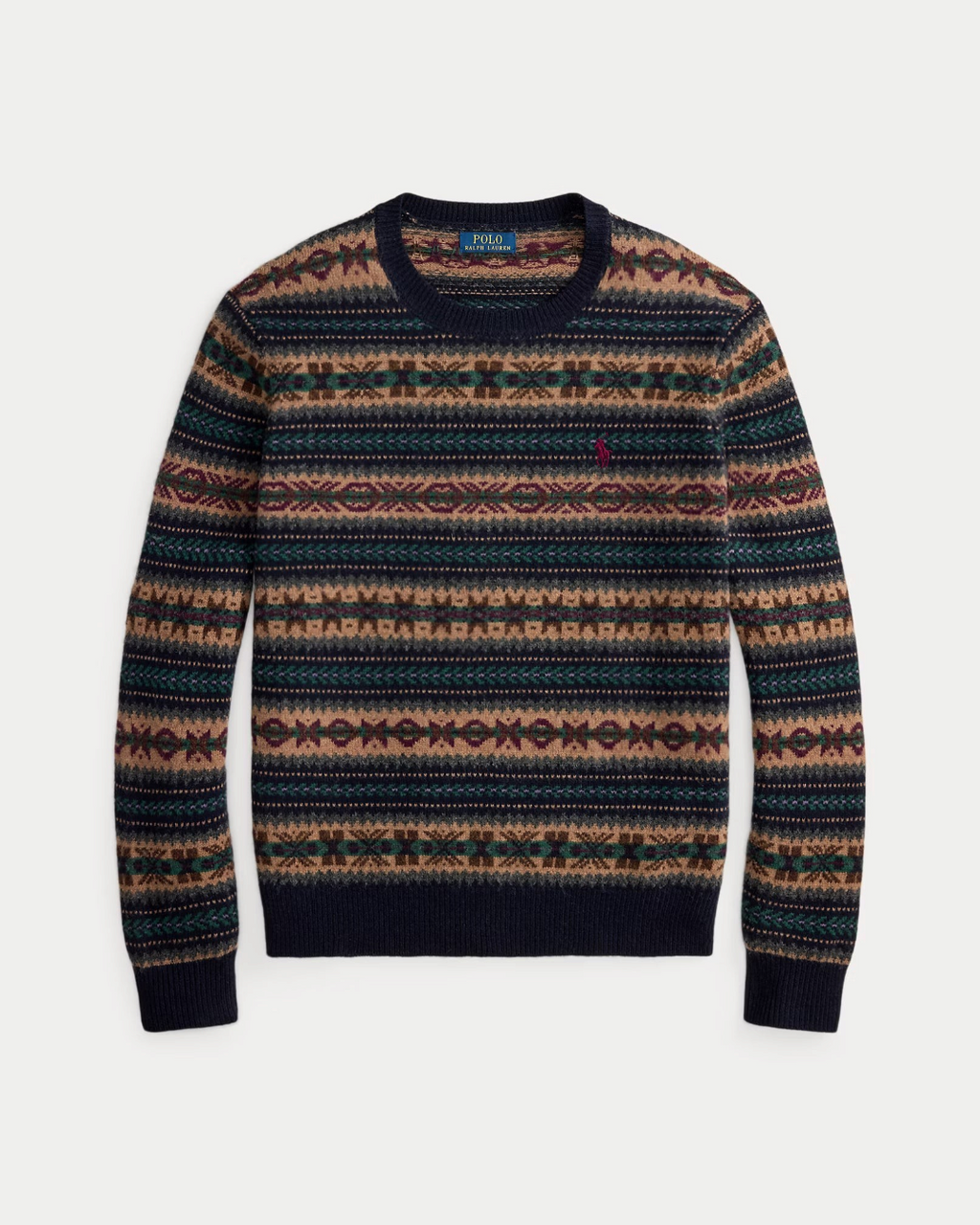 Pull Merci Paris Ralph Lauren en laine marine avec motif jacquard Fair Isle multicolore et col rond classique