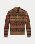 Pull Merci Paris Ralph Lauren en laine à motif Fair Isle multicolore avec col cheminée zippé et détails en daim