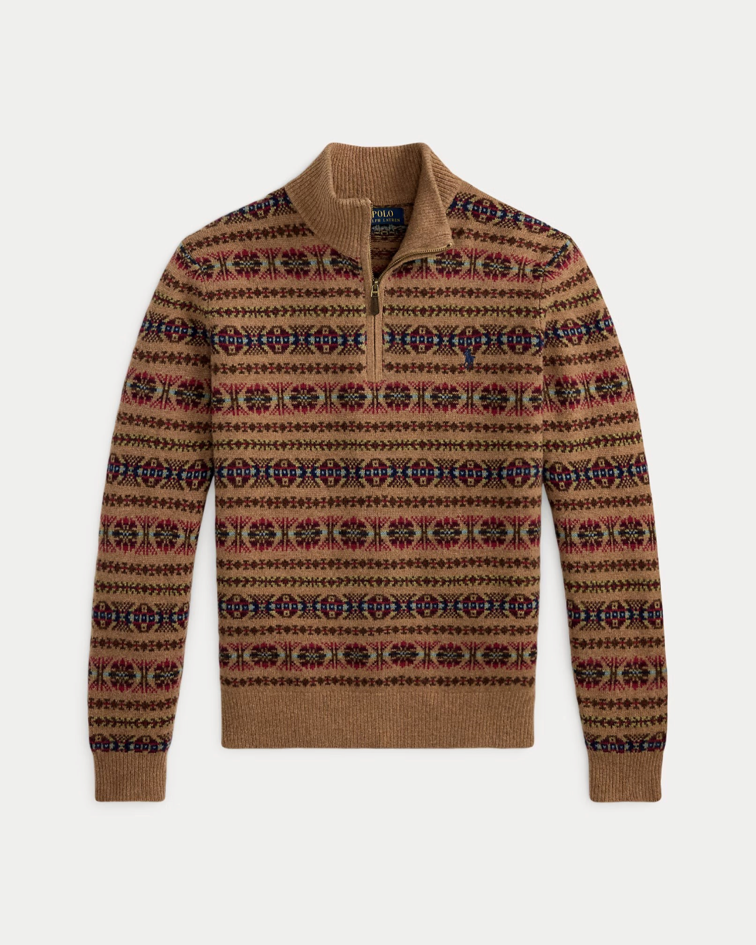Pull Merci Paris Ralph Lauren en laine à motif Fair Isle multicolore avec col cheminée zippé et détails en daim