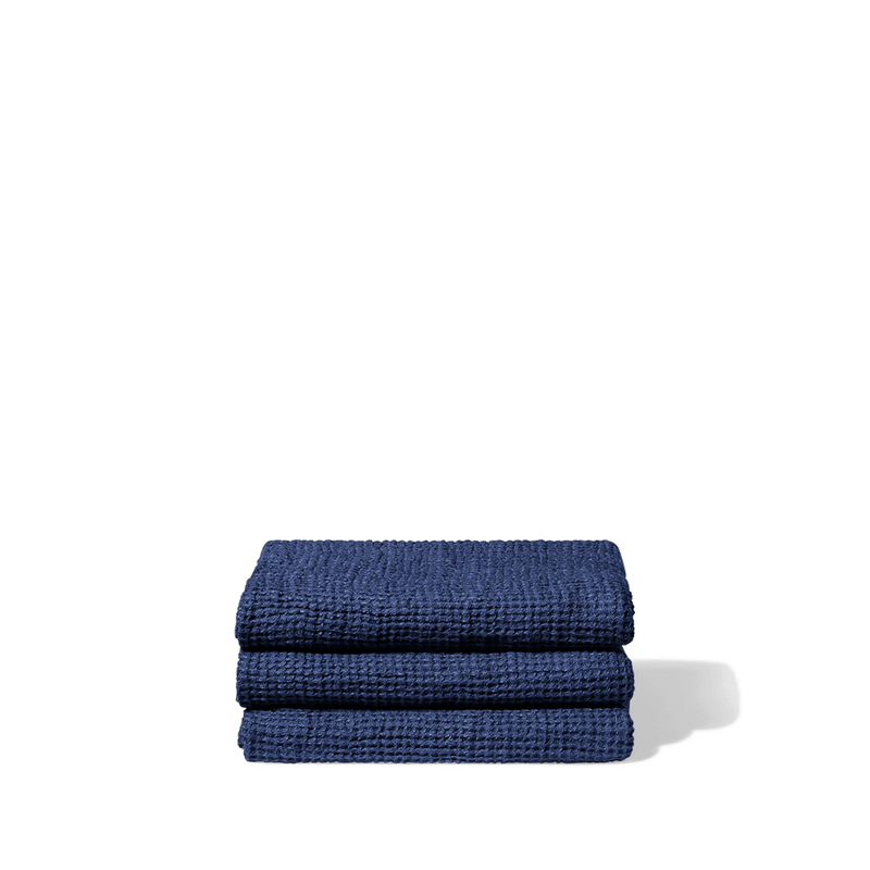 Serviette de bain en lin - Waffle - Bleu Shibori