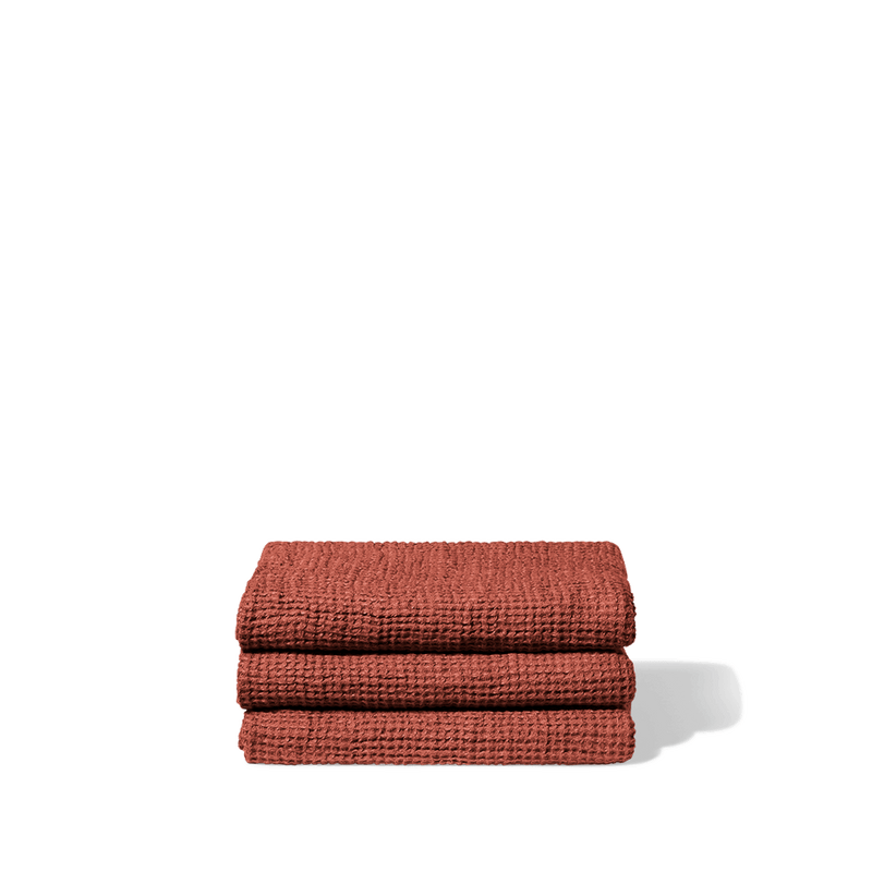 Serviette de bain en lin - Waffle - Rouge Urushi