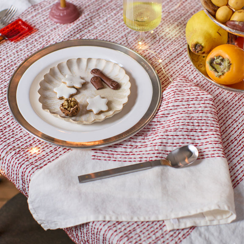 Serviette de table en lin lavé - Brodée Rouge Vermillon - Édition Noël