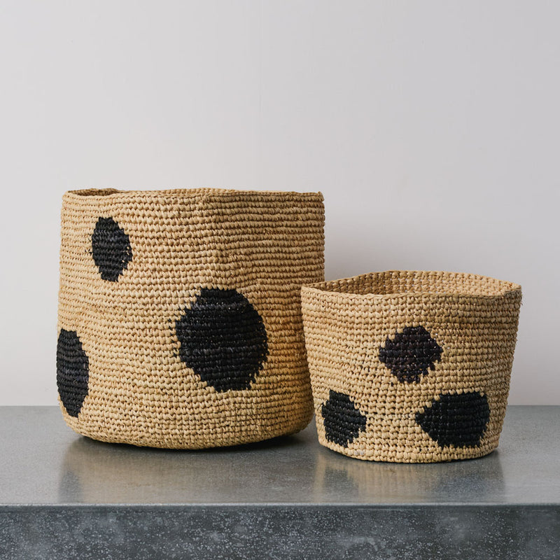 Panier en raphia - Pois Noir