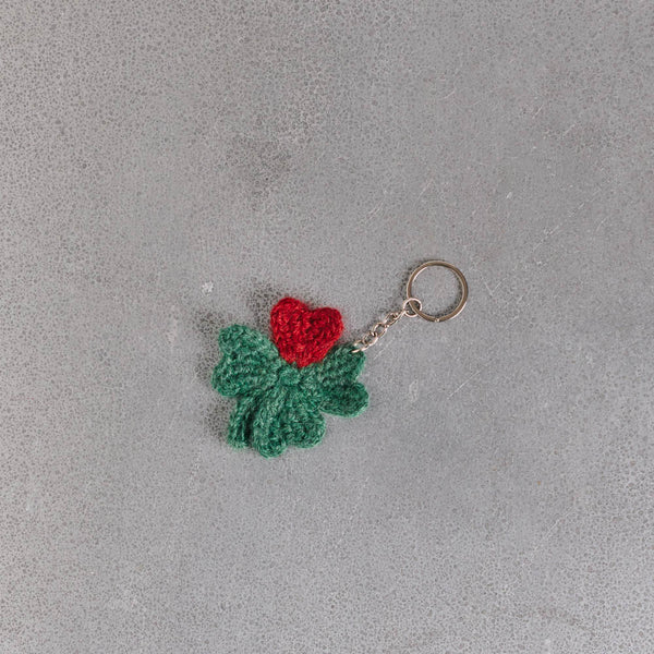 Porte clé Merci en tricot - Trèfle