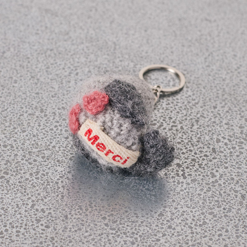 Porte clé Merci en tricot - Pigeon