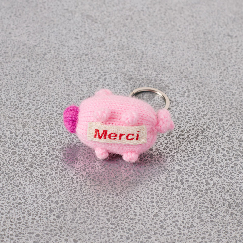 Porte clé Merci en tricot - Cochon