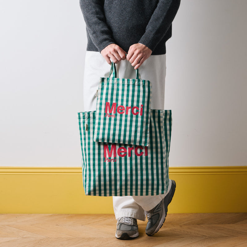 Merci - Tote Bag en coton - Vert, Crème & Rose