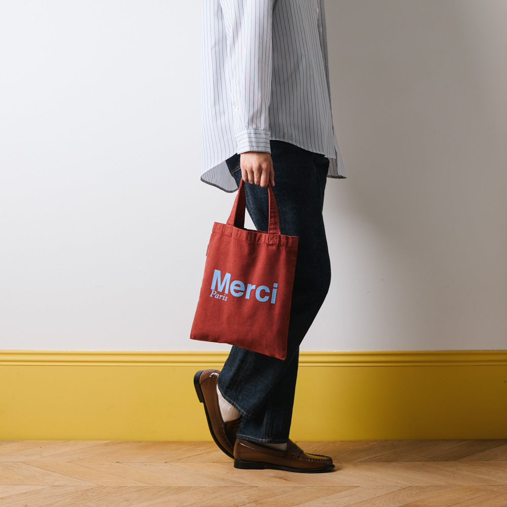 Merci - Cotton Tote Bag - Burgundy & Blue – Merci Paris