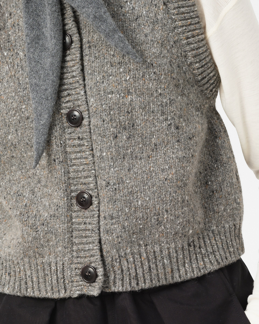 Gilet sans manches Merci Paris Girls Of Dust en laine grise mouchetée avec fermeture boutonnée