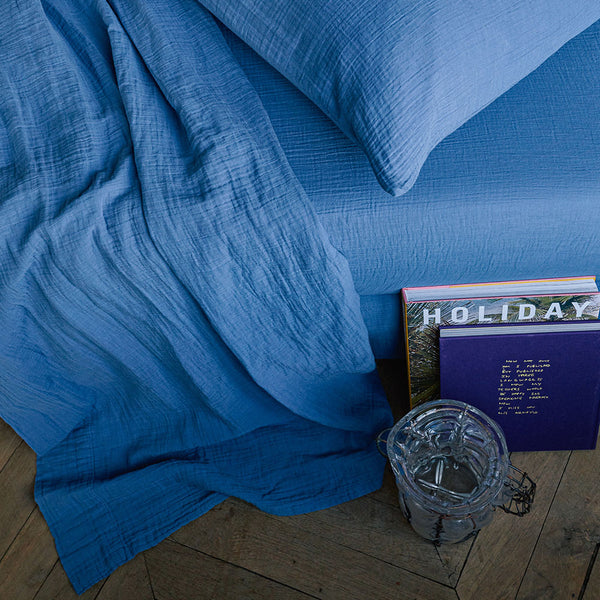 Drap plat en gaze de coton - Bleu Pompidou
