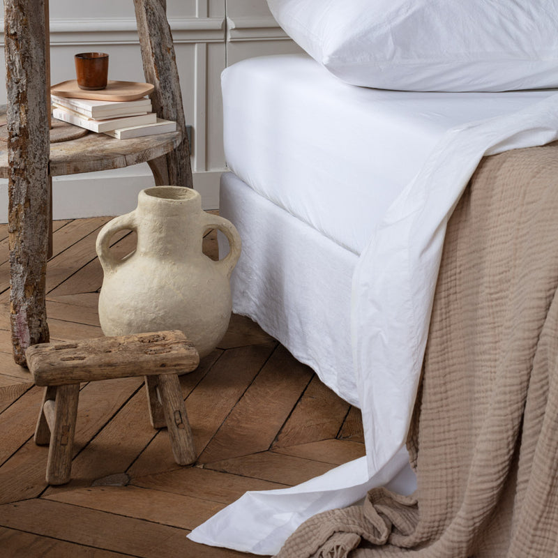 Cotton percale fitted sheet - White Chalk