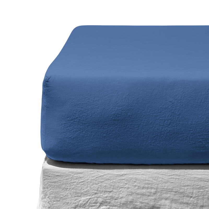 Drap-housse en lin lavé - Bleu Paros