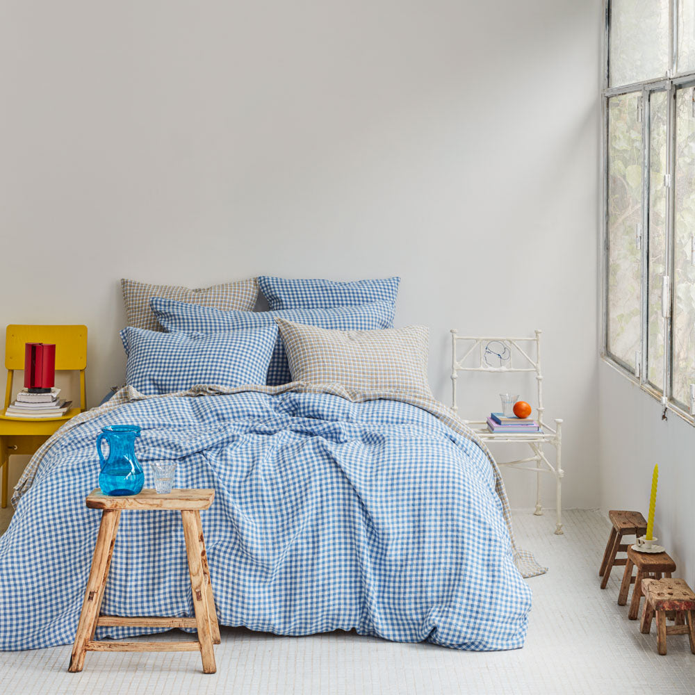 Housse de couette en lin lavé - Vichy Bleu Paros – Merci Paris