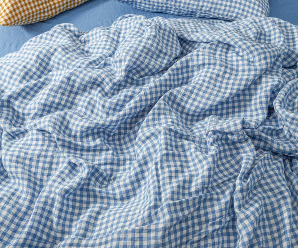 Housse de couette en lin lavé - Vichy Bleu Paros – Merci Paris