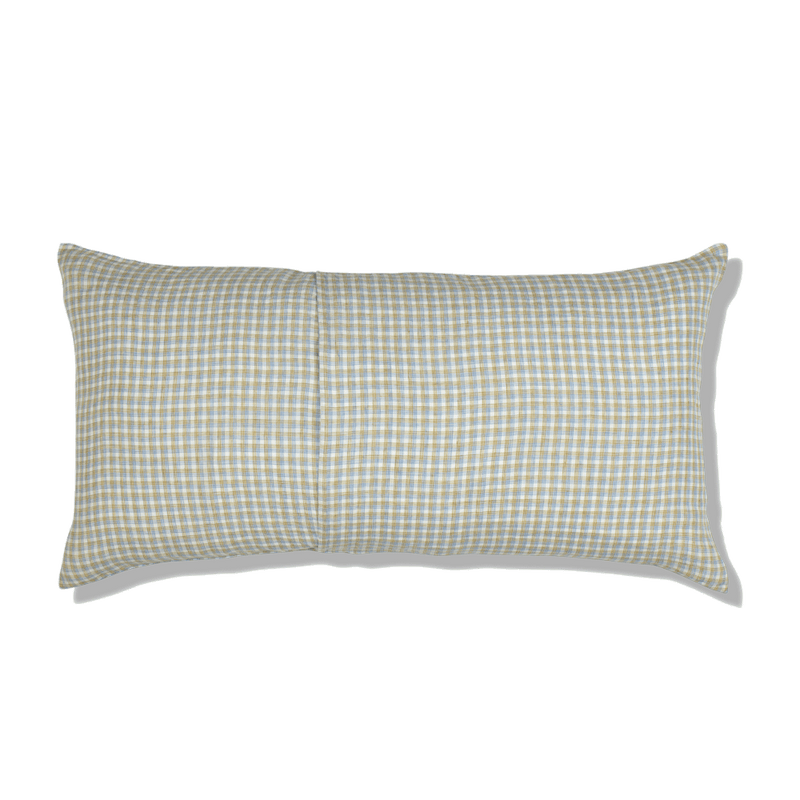 Coussin rectangle en lin lavé - Carreaux Bleu Paros & Vert du Péloponnèse