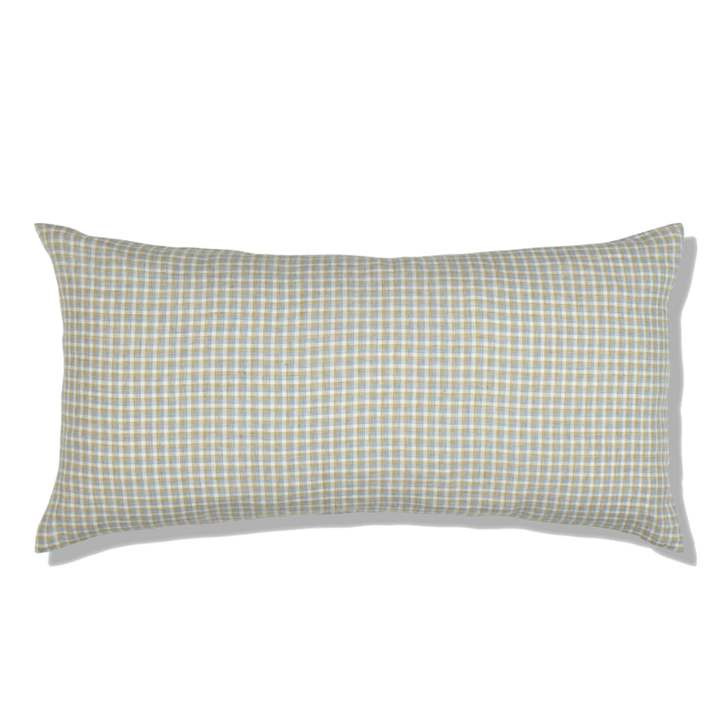 Coussin rectangle en lin lavé - Carreaux Bleu Paros & Vert du Péloponnèse