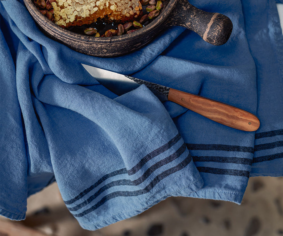 Torchon de cuisine en double gaze de coton bleu