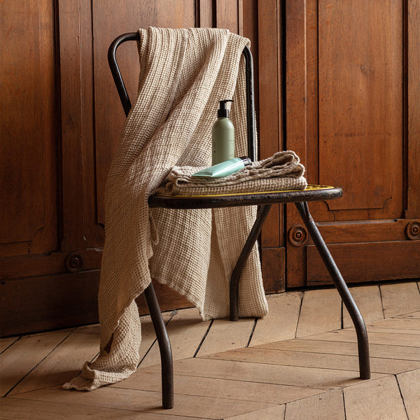 French Linen + Cotton XL Waffle Bath Towel - Black - 40 x 62