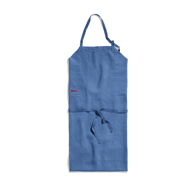 Washed linen apron - Paros Blue