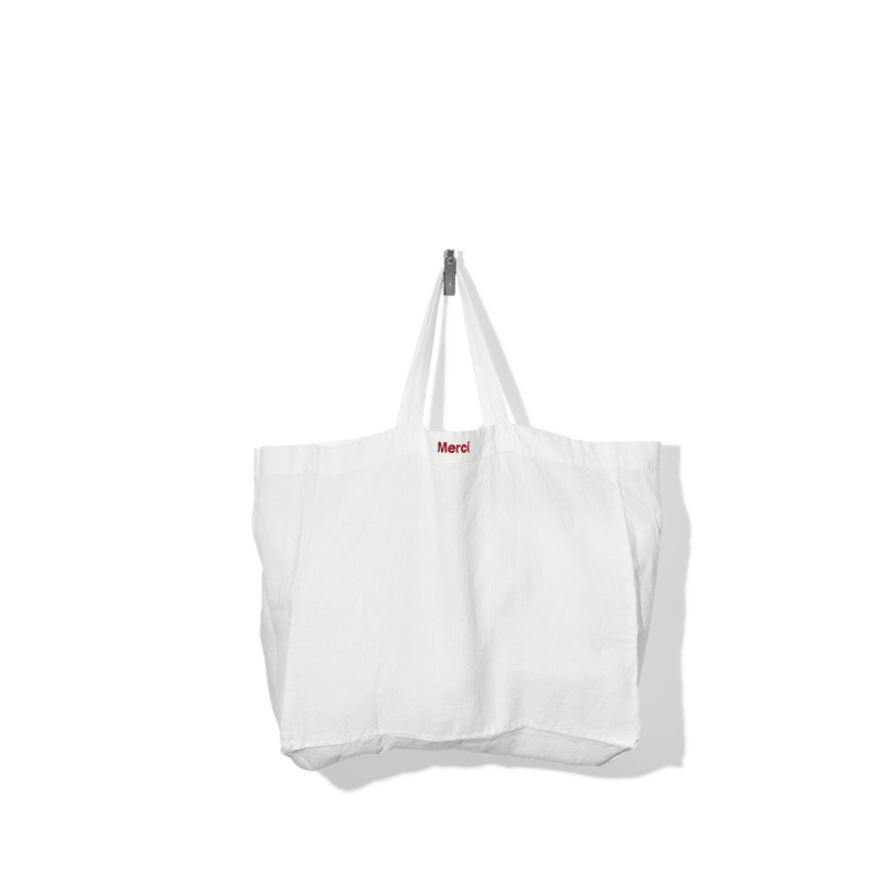 Washed linen Merci shopping bag - Optical White