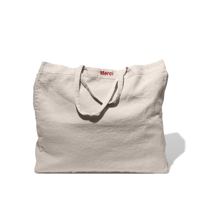 Washed linen Merci shopping bag - Stone