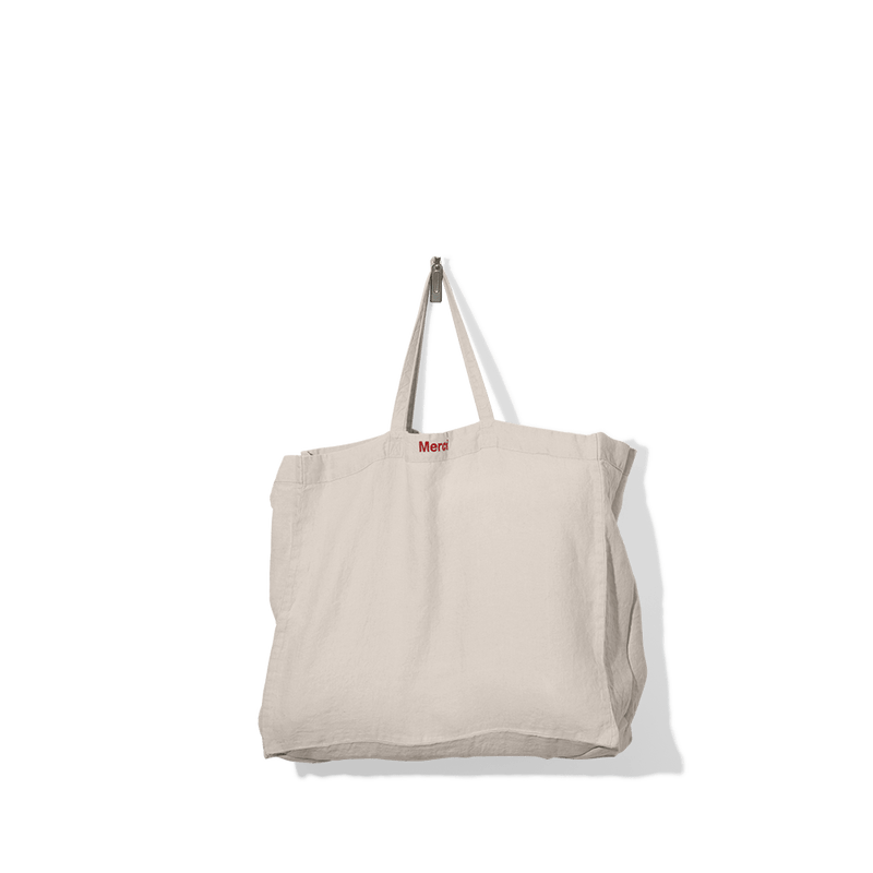 Washed linen Merci shopping bag - Stone