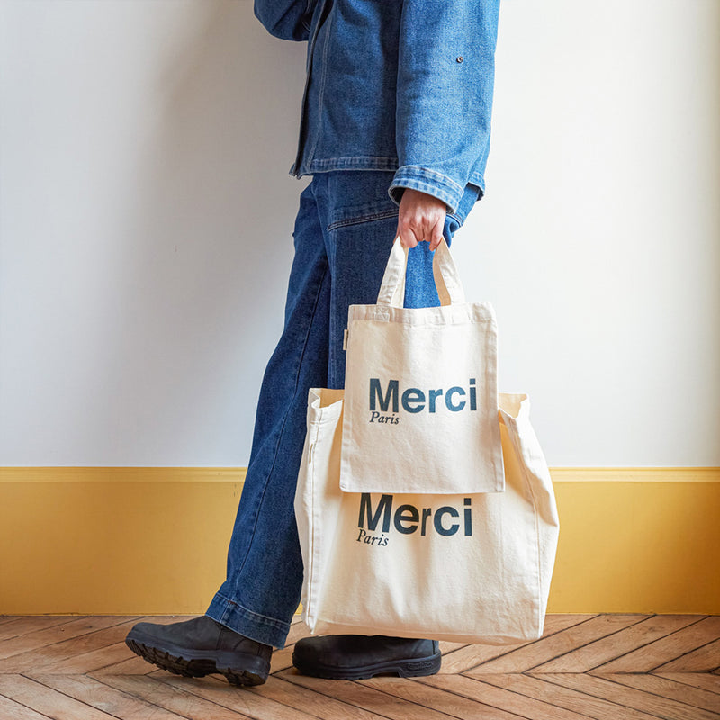 Merci - Tote Bag en coton - Écru & Bleu Vert