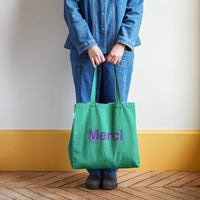 Merci - Tote Bag en coton - Vert & Violet