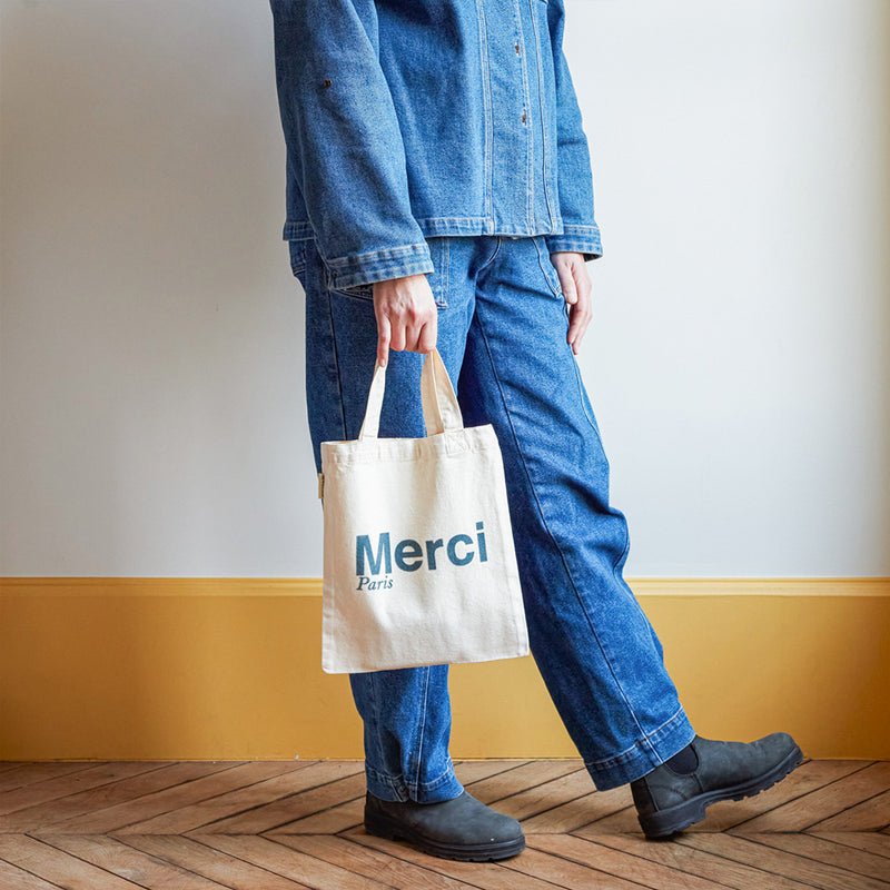 Merci - Tote Bag en coton - Écru & Bleu Vert